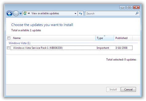 Automatic Update Vista SP1